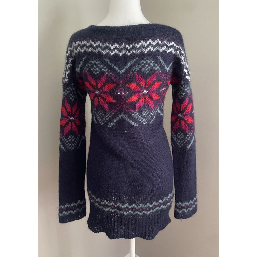 American Eagle Women M Sweater Mohair Wool Tunic Nordic Long Skinny Fairisle Y2K - Picture 4 of 13